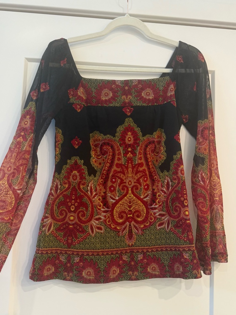 Y2K INC Boho Babydoll Red Paisley Off-Shoulder Women’s Top Size S